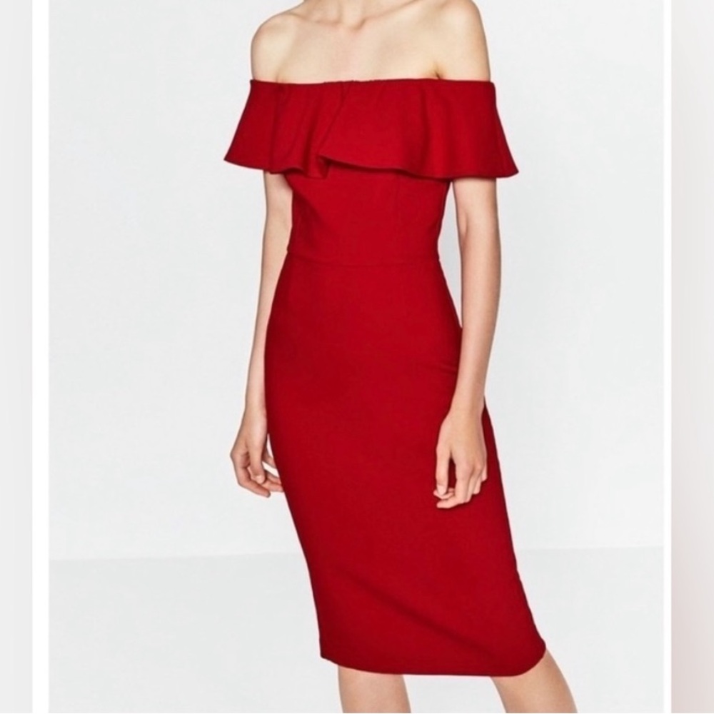 Zara Red Off-Shoulder Sheath Dress